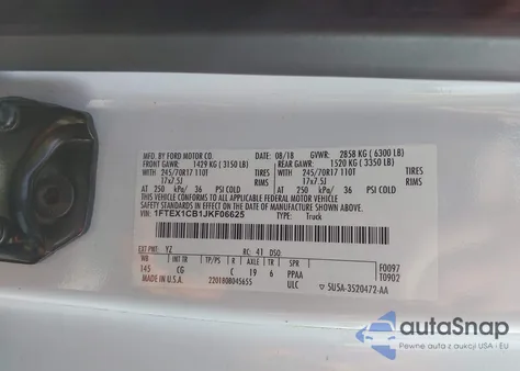 2018 Ford F-150 Xl z USA, uszkodzony, nr VIN 1FTEX1CB1JKF06625